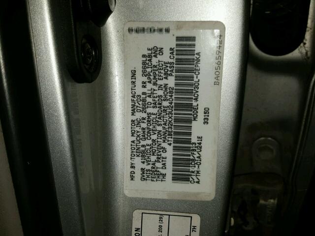 4T1BE32KX3U240482 - 2003 TOYOTA CAMRY LE SILVER photo 10