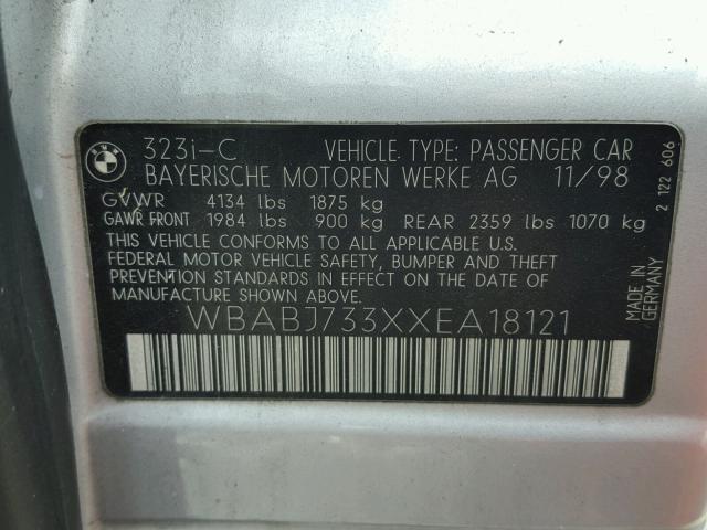 WBABJ733XXEA18121 - 1999 BMW 323 IC BLACK photo 10