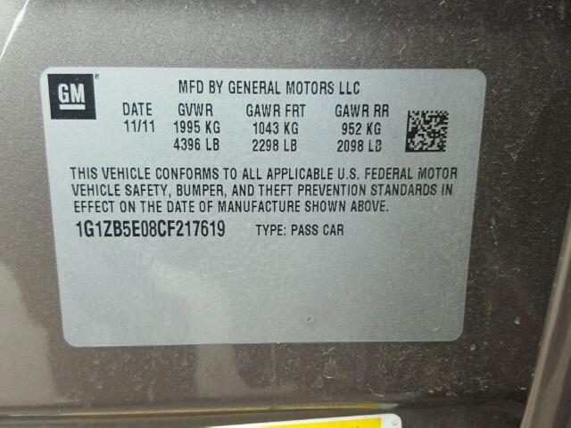 1G1ZB5E08CF217619 - 2012 CHEVROLET MALIBU LS TAN photo 10