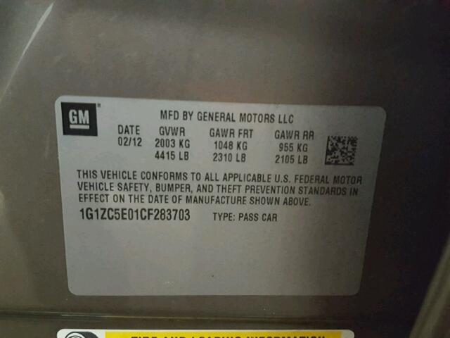 1G1ZC5E01CF283703 - 2012 CHEVROLET MALIBU 1LT 灰色 照片 10