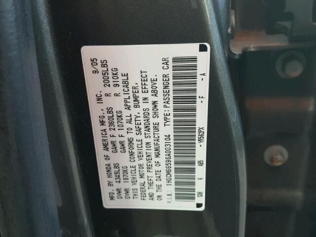 1HGCM66596A003104 - 2006 HONDA ACCORD EX GRAY photo 10