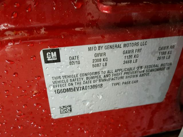 1G6DM5EV7A0130918 - 2010 CADILLAC CTS PERFOR RED photo 10