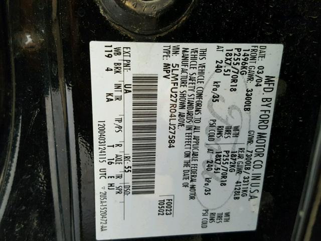 5LMFU27R04LJ27584 - 2004 LINCOLN NAVIGATOR BLACK photo 10