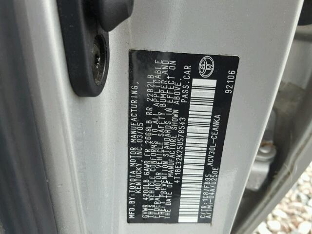 4T1BE32K25U578543 - 2005 TOYOTA CAMRY LE SILVER photo 10