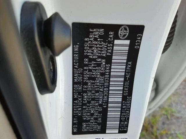 4T1BK3DB1BU384846 - 2011 TOYOTA AVALON BAS WHITE photo 10