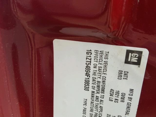 1G1ZT54894F108530 - 2004 CHEVROLET MALIBU LS წითელი ფოტო 10