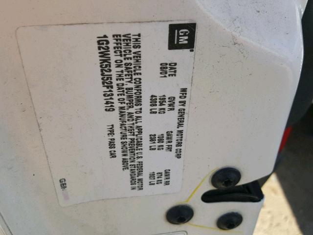 1G2WK52J52F131419 - 2002 PONTIAC GRAND PRIX WHITE photo 10