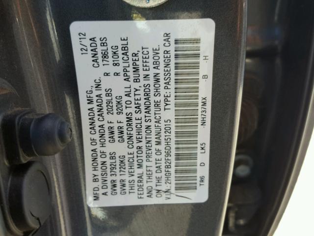 2HGFB2F96DH512015 - 2013 HONDA CIVIC EXL 石墨色 照片 10