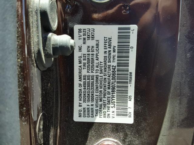 5J6YH18907L006842 - 2007 HONDA ELEMENT SC MAROON photo 10