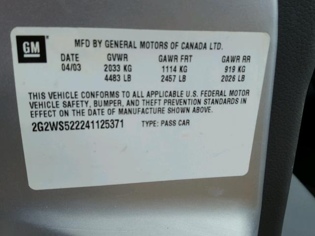 2G2WS522241125371 - 2004 PONTIAC GRAND PRIX SILVER photo 10