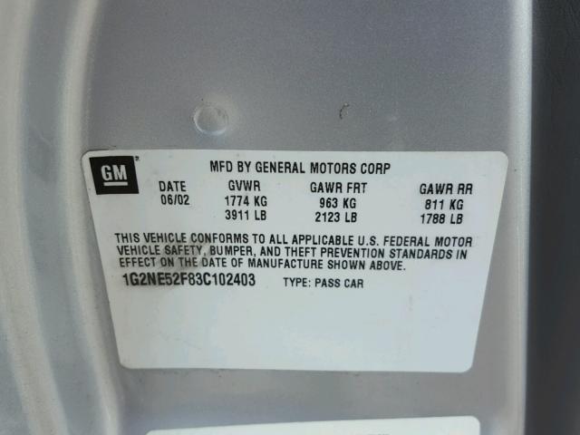 1G2NE52F83C102403 - 2003 PONTIAC GRAND AM S Gümüş foto 10