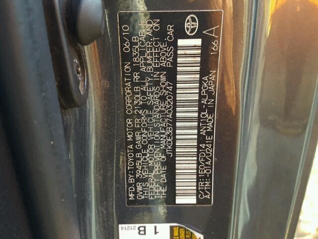 JTKDE3B77A0320747 - 2010 TOYOTA SCION TC 蓝色 照片 10