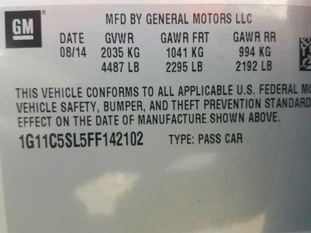 1G11C5SL5FF142102 - 2015 CHEVROLET MALIBU 1LT 银色 照片 10