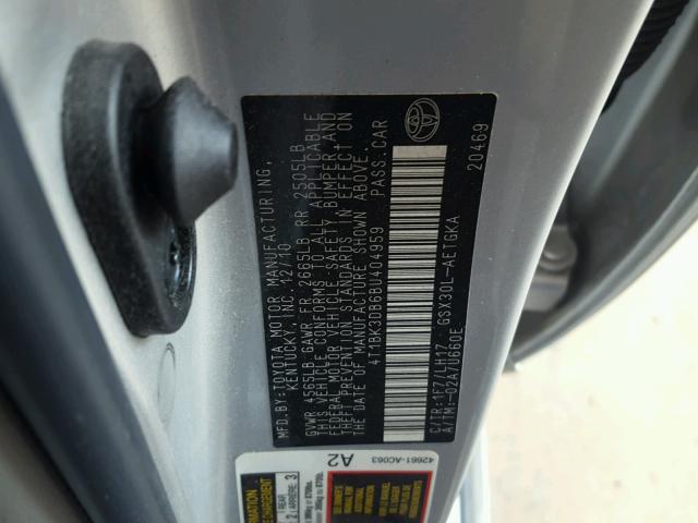 4T1BK3DB6BU404959 - 2011 TOYOTA AVALON BAS Gümüş foto 10