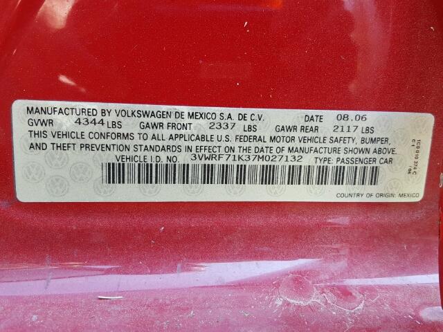 3VWRF71K37M027132 - 2007 VOLKSWAGEN JETTA 2.5 RED photo 10