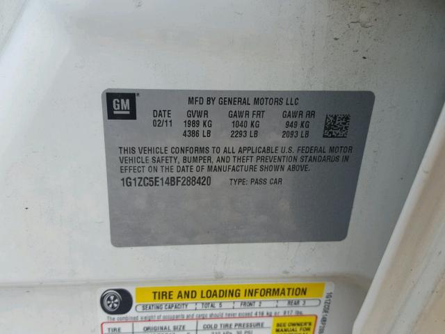 1G1ZC5E14BF288420 - 2011 CHEVROLET MALIBU 1LT 白色 照片 10