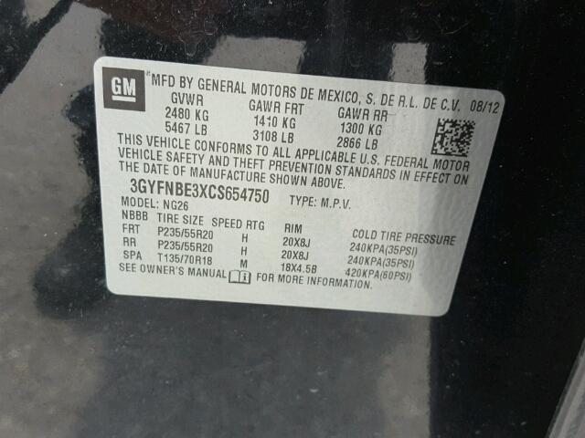 3GYFNBE3XCS654750 - 2012 CADILLAC SRX PERFOR BLACK photo 10