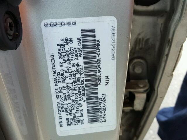 4T1BE32K33U770017 - 2003 TOYOTA CAMRY LE SILVER photo 10