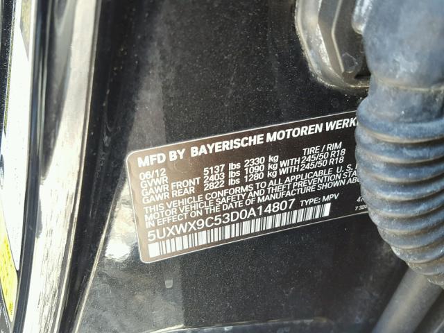 5UXWX9C53D0A14807 - 2013 BMW X3 XDRIVE2 BLACK photo 10