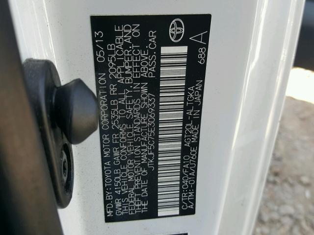 JTKJF5C75E3069337 - 2014 TOYOTA SCION TC 白色 照片 10