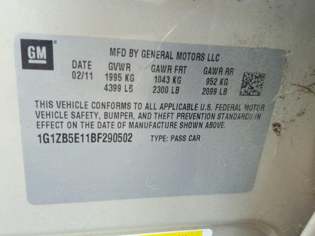 1G1ZB5E11BF290502 - 2011 CHEVROLET MALIBU LS GOLD photo 10