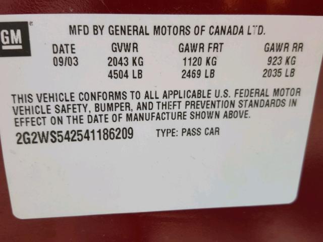 2G2WS542541186209 - 2004 PONTIAC GRAND PRIX MAROON photo 10