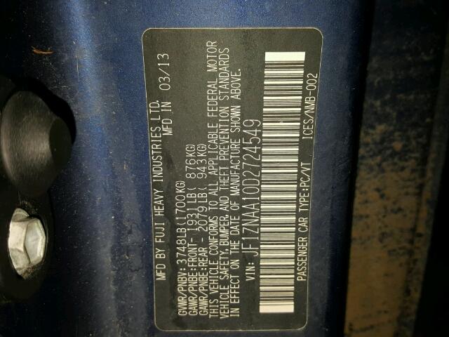 JF1ZNAA10D2724549 - 2013 TOYOTA SCION FR-S ლურჯი ფოტო 10