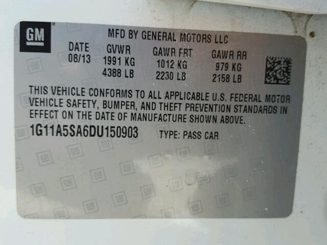 1G11A5SA6DU150903 - 2013 CHEVROLET MALIBU LS თეთრი ფოტო 10