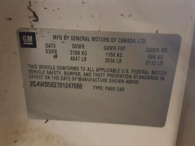 2G4WD582781247688 - 2008 BUICK LACROSSE C WHITE photo 10