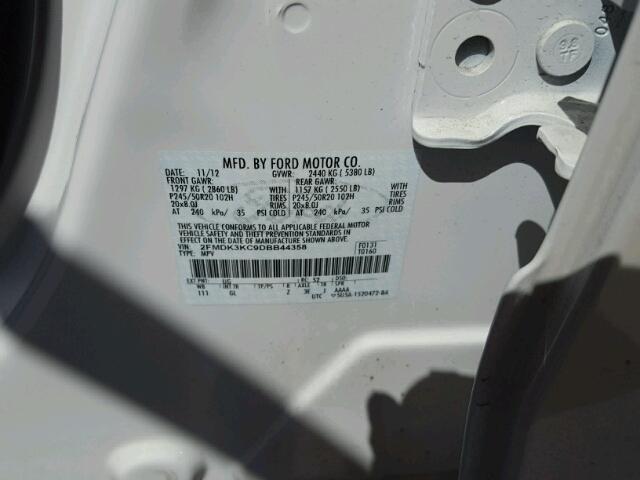 2FMDK3KC9DBB44358 - 2013 FORD EDGE Beyaz fotoğraf 10