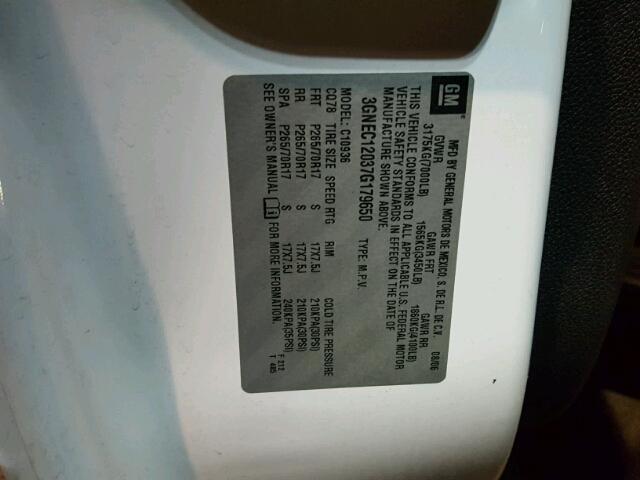 3GNEC12037G179650 - 2007 CHEVROLET AVALANCHE WHITE photo 10