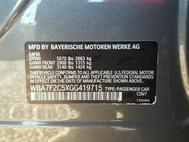 WBA7F2C5XGG419715 - 2016 BMW 750 XI BLACK photo 10