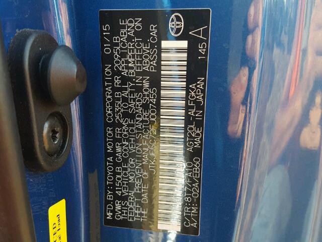 JTKJF5C72FJ007455 - 2015 TOYOTA SCION TC 蓝色 照片 10