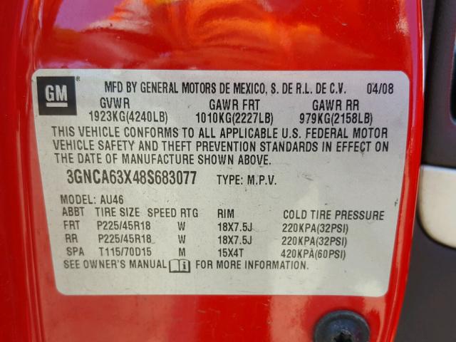 3GNCA63X48S683077 - 2008 CHEVROLET HHR SS 红色 照片 10