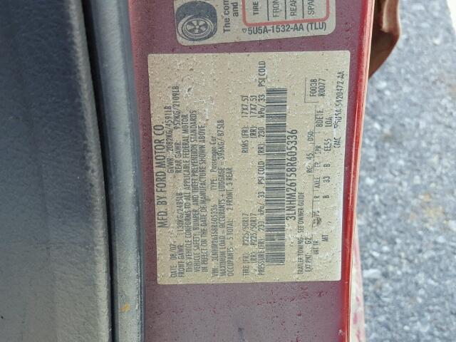 3LNHM26T58R605336 - 2008 LINCOLN MKZ BURGUNDY photo 10