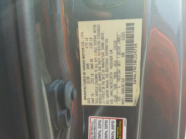 1N4AL24E58C224734 - 2008 NISSAN ALTIMA 2.5 GRAY photo 10