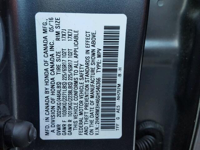 2HKRM3H46GH546366 - 2016 HONDA CR-V GRAY photo 10