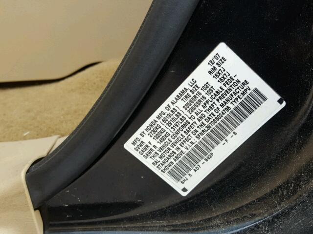 5FNRL38708B024796 - 2008 HONDA ODYSSEY BLACK photo 10