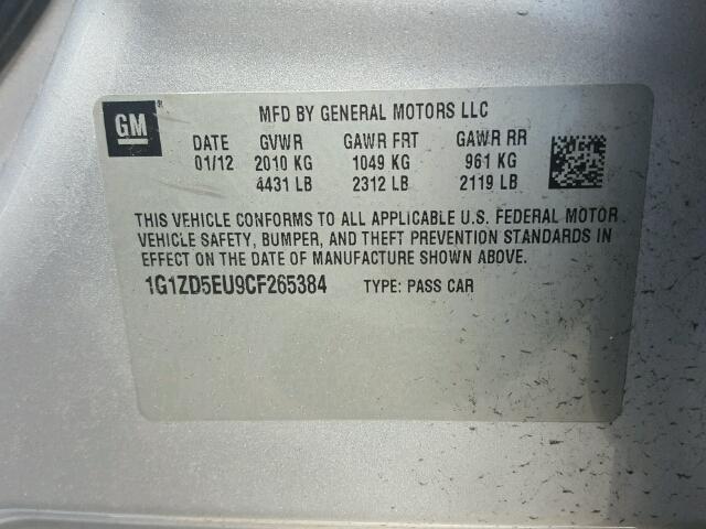 1G1ZD5EU9CF265384 - 2012 CHEVROLET MALIBU SILVER photo 10