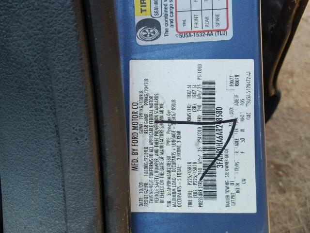 3FAHP0HA6AR248580 - 2010 FORD FUSION BLUE photo 10