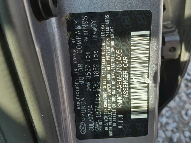 KMHCU4AE6EU761405 - 2014 HYUNDAI ACCENT GLS GRAY photo 10