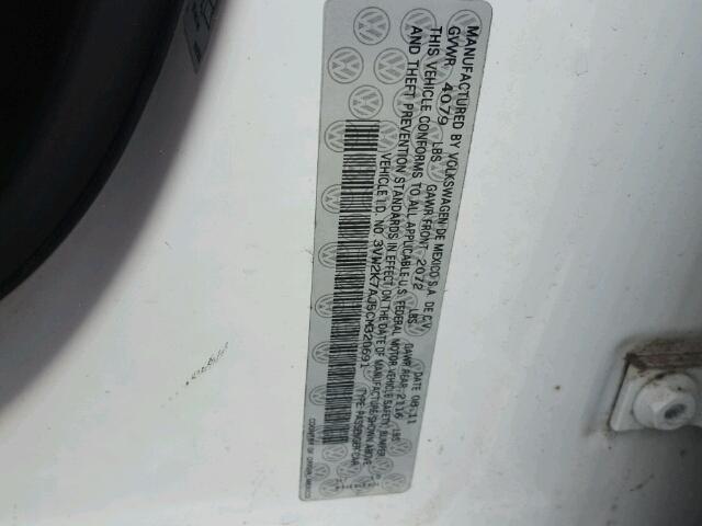 3VW2K7AJ5CM320691 - 2012 VOLKSWAGEN JETTA BASE Սպիտակ լուսանկար 10