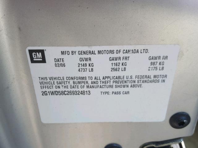 2G1WD58C269324813 - 2006 CHEVROLET IMPALA SUP 银色 照片 10