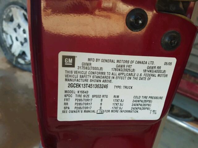 2GCEK13T451363246 - 2005 CHEVROLET SILVERADO BURGUNDY photo 10