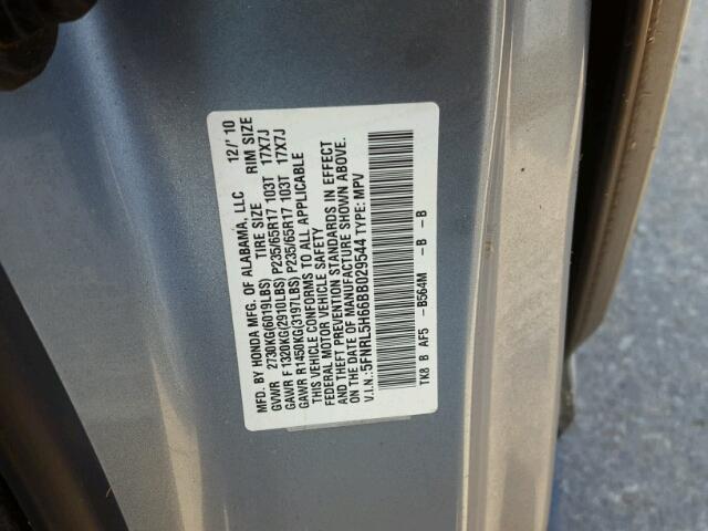 5FNRL5H66BB029544 - 2011 HONDA ODYSSEY BLUE photo 10