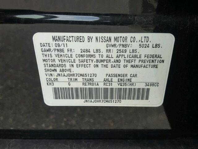 JN1AJ0HR7CM451270 - 2012 INFINITI EX35 BASE BLACK photo 10