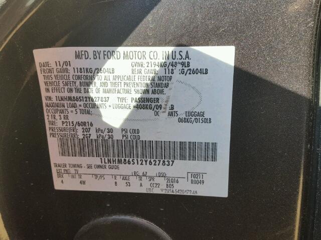 1LNHM86S12Y627837 - 2002 LINCOLN LS 黑色 照片 10