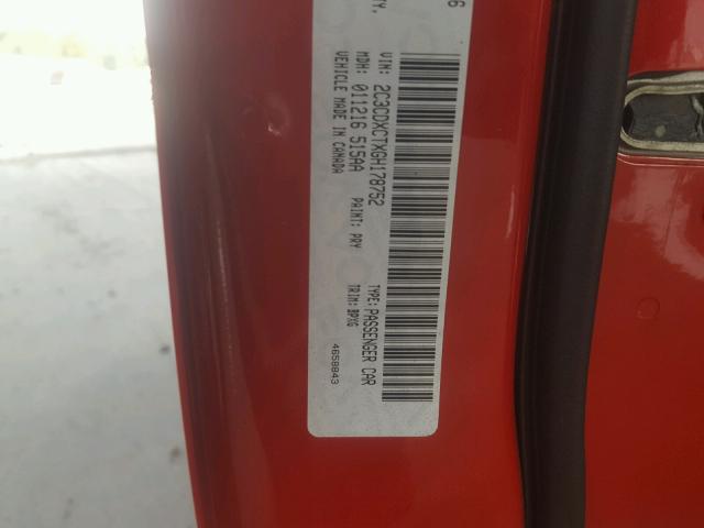 2C3CDXCTXGH178752 - 2016 DODGE CHARGER R/ RED photo 10