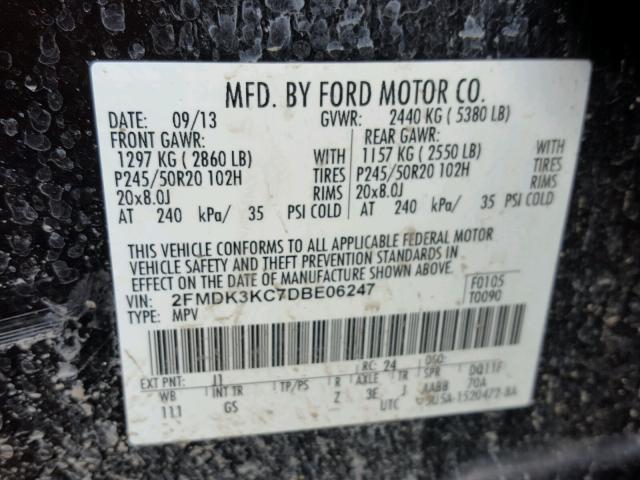 2FMDK3KC7DBE06247 - 2013 FORD EDGE LIMIT BROWN photo 10