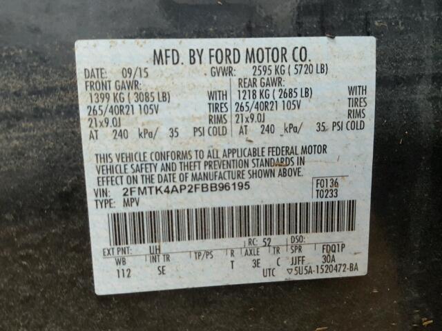 2FMTK4AP2FBB96195 - 2015 FORD EDGE Siyah fotoğraf 10